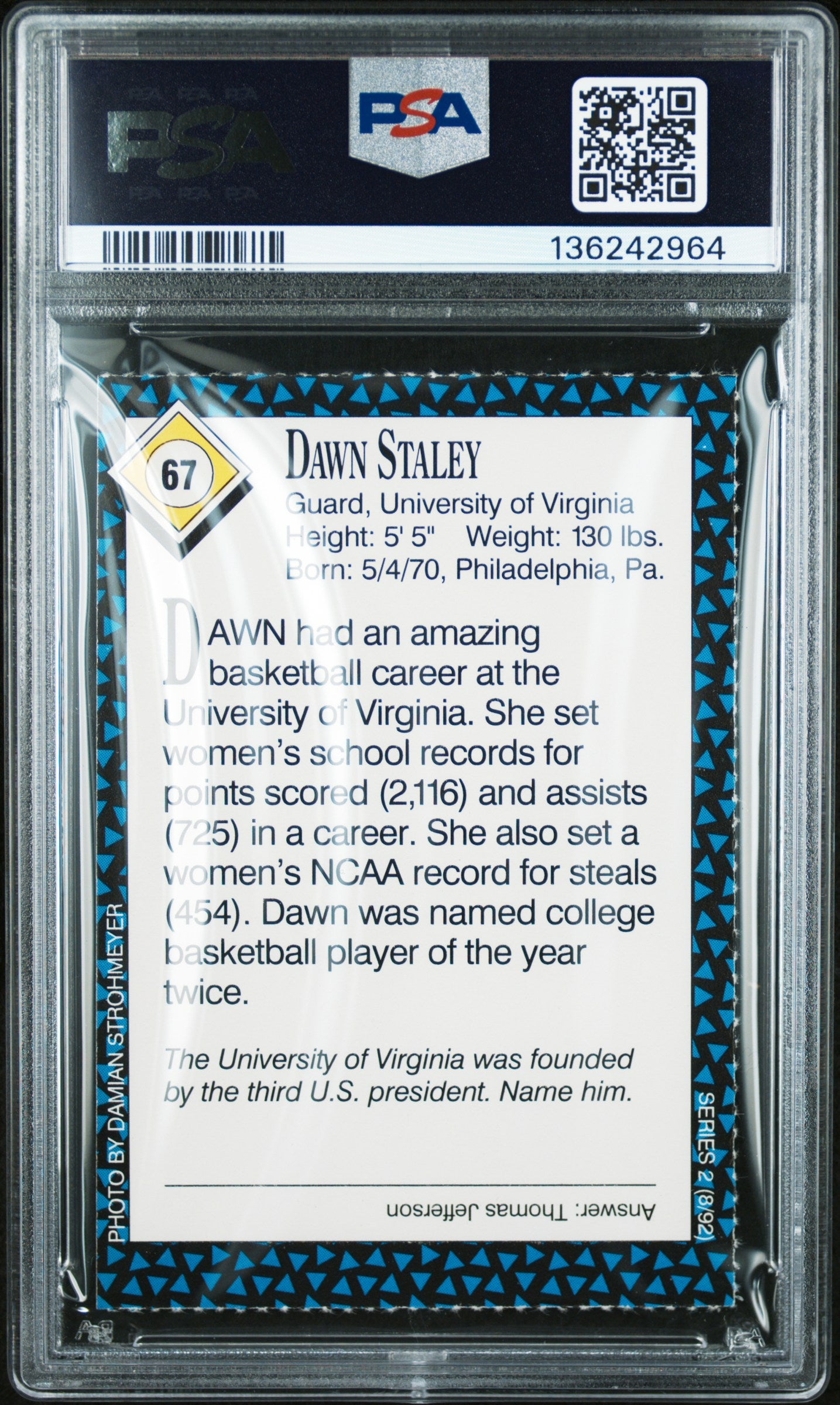 Dawn Staley 1992 SI for Kids Series 2 #67 PSA 9 Mint