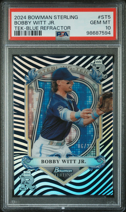 Bobby Witt Jr 2024 Bowman Sterling Tek Blue Refractor #6/25 PSA 10 Gem Mint