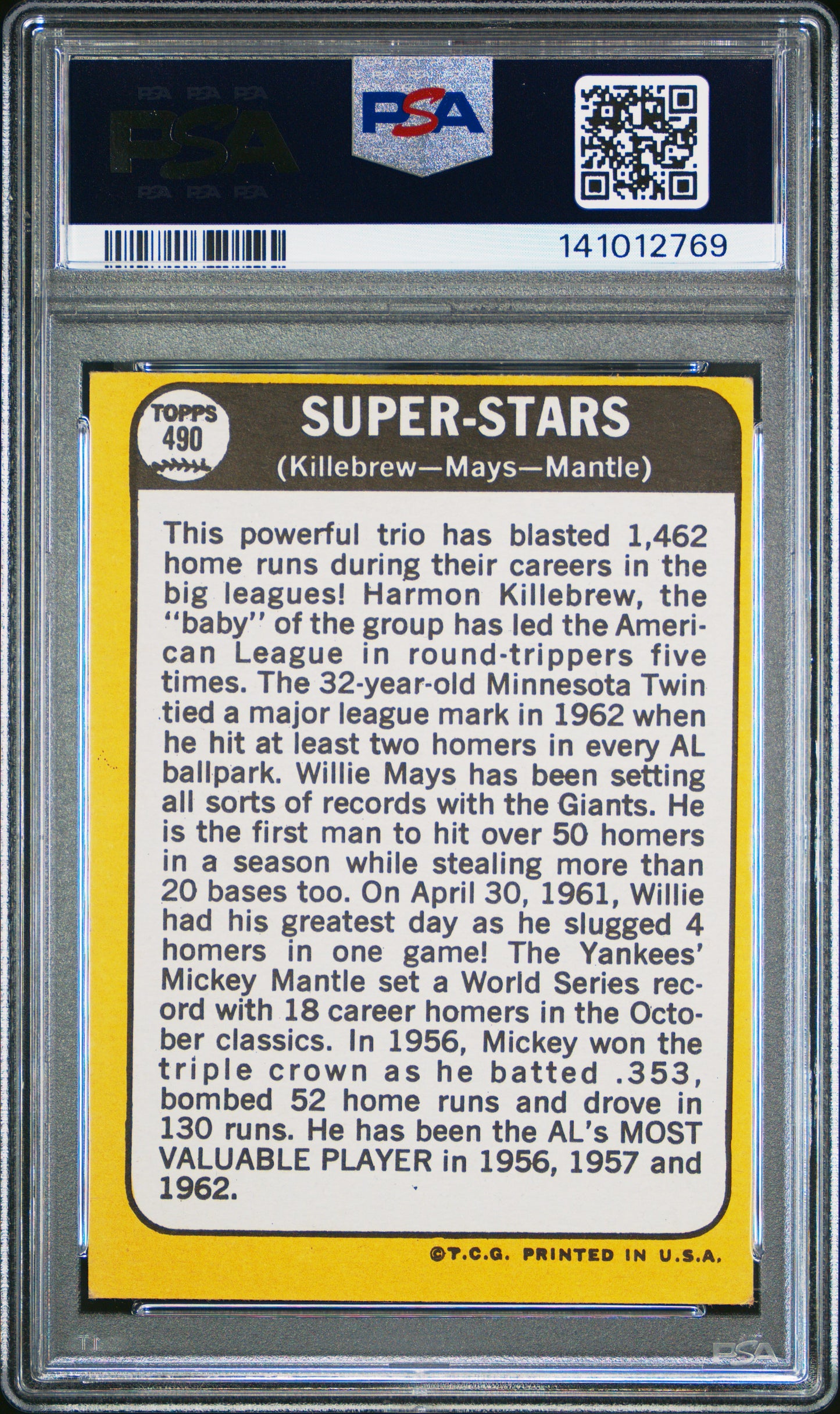 Mickey Mantle + Willie Mays + Killebrew 1968 Topps Superstars #490 PSA 6 Ex-Mint