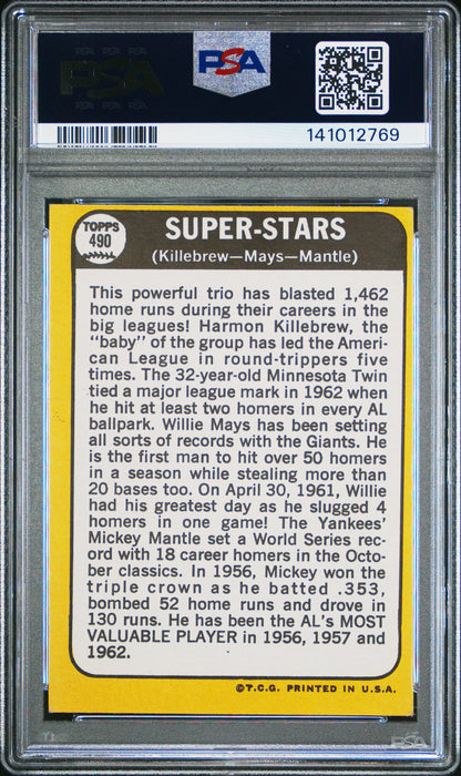 Mickey Mantle + Willie Mays + Killebrew 1968 Topps Superstars #490 PSA 6 Ex-Mint