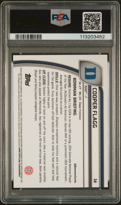 Cooper Flagg 2024 Bowman Chrome University Purple Lava PSA 10 Gem Mint