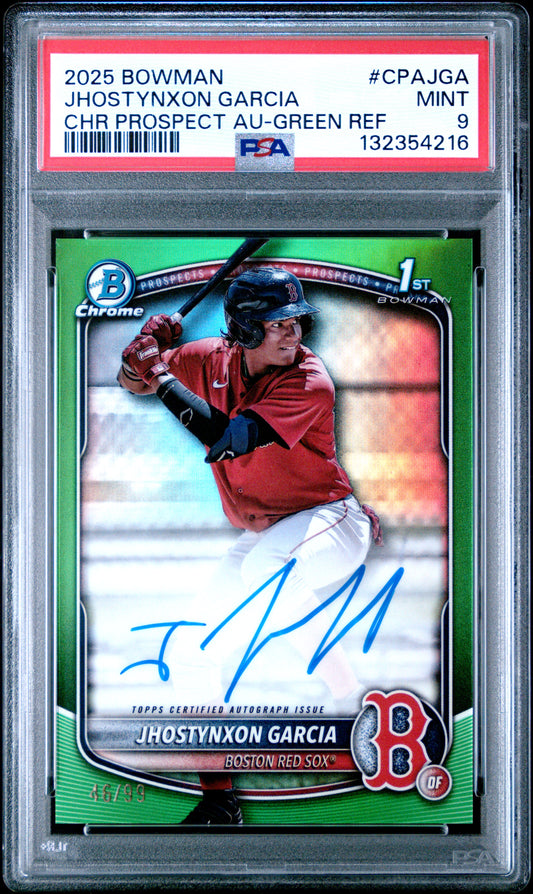Jhostynxon Garcia 2025 Bowman Chrome Green Refractor Auto #46/99 PSA 9 Mint