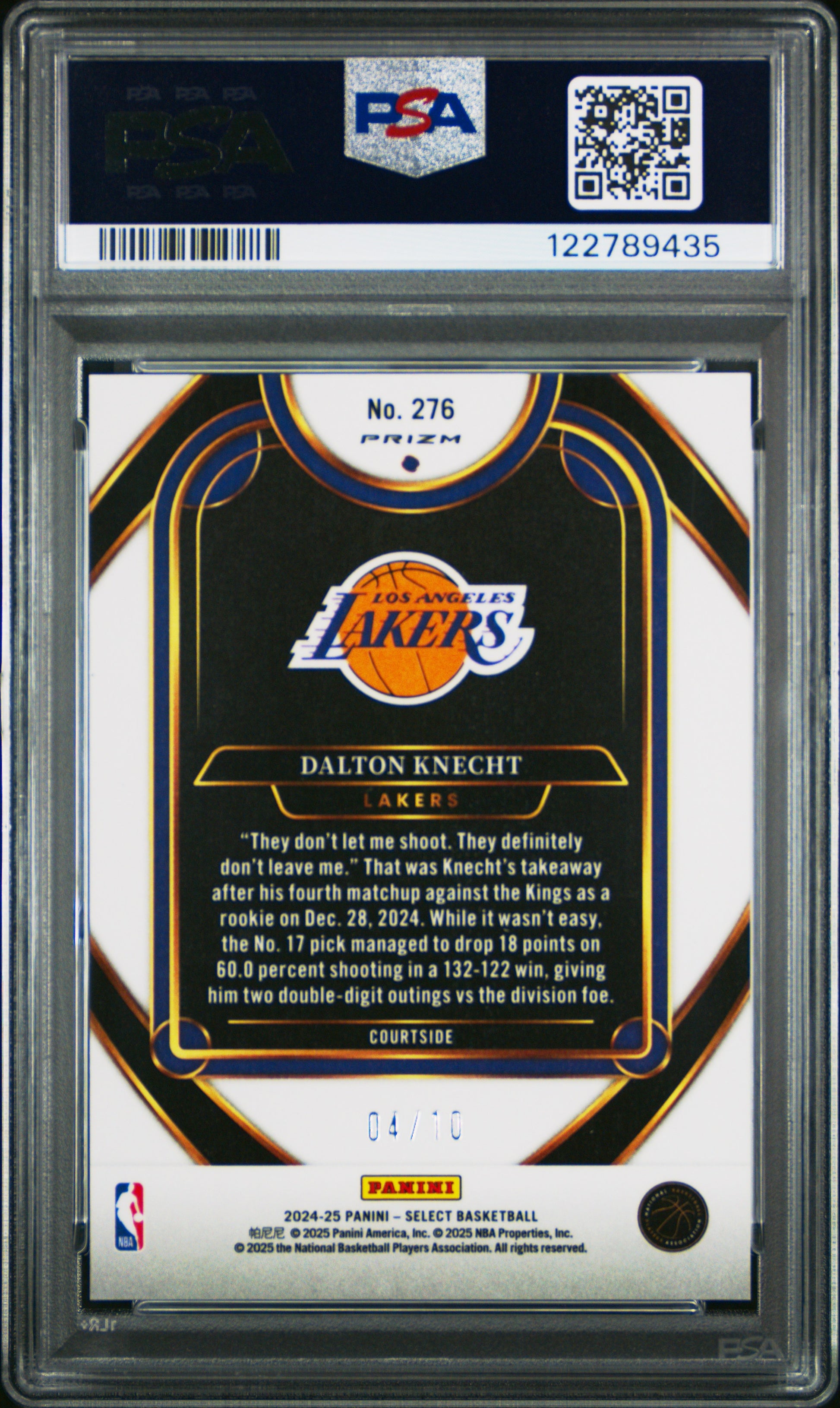 Dalton Knecht 2024 Panini SElect Rookie #276 Gold Disco #4/10 PSA 9 Mint