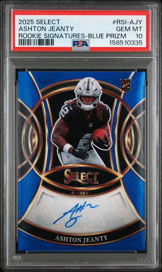 Ashton Jeanty 2024 Panini Select Rookie Signatures Blue Auto #75/149 PSA 10 Gem Mint