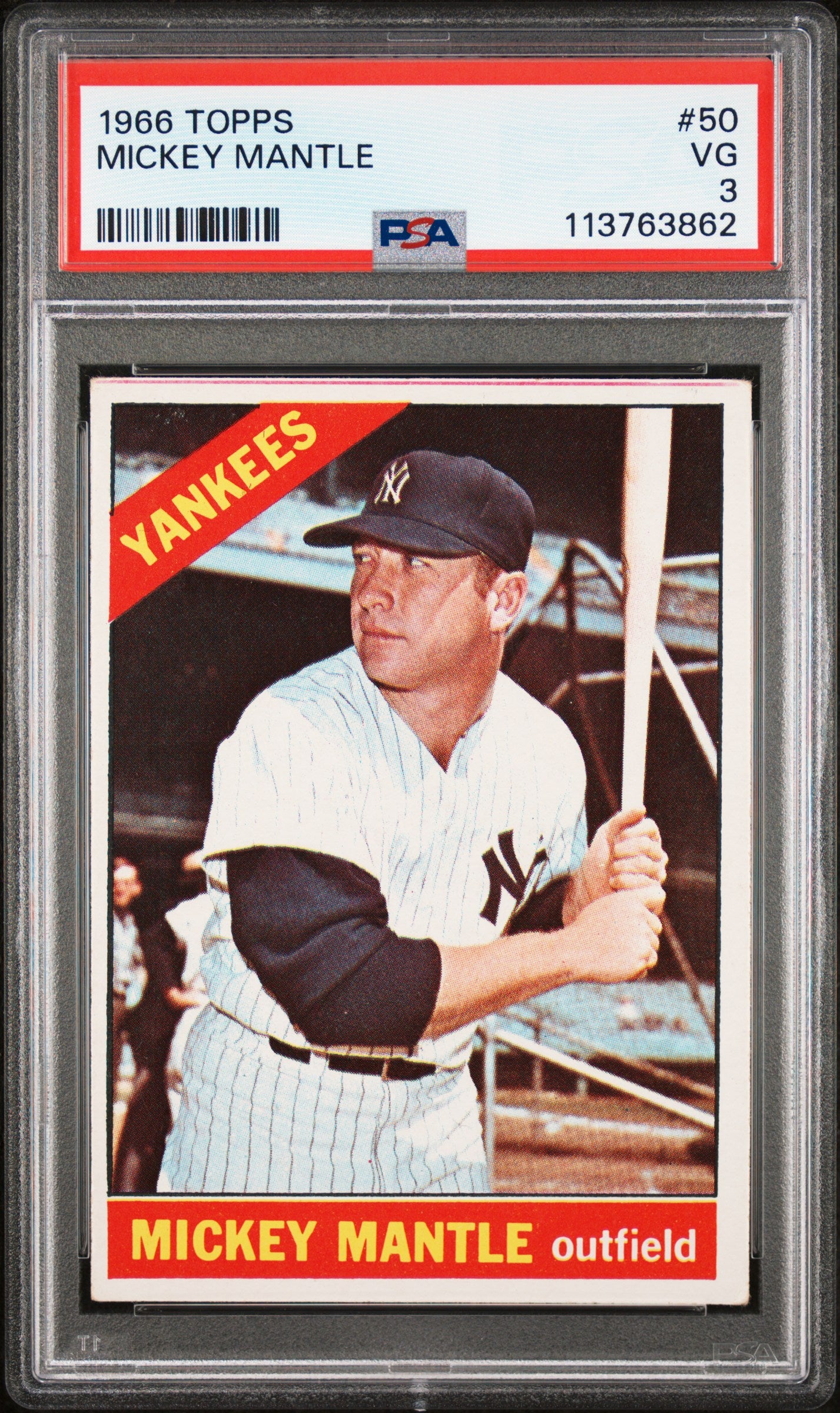 Mickey Mantle 1966 Topps #50 PSA 3 Very Good 3862
