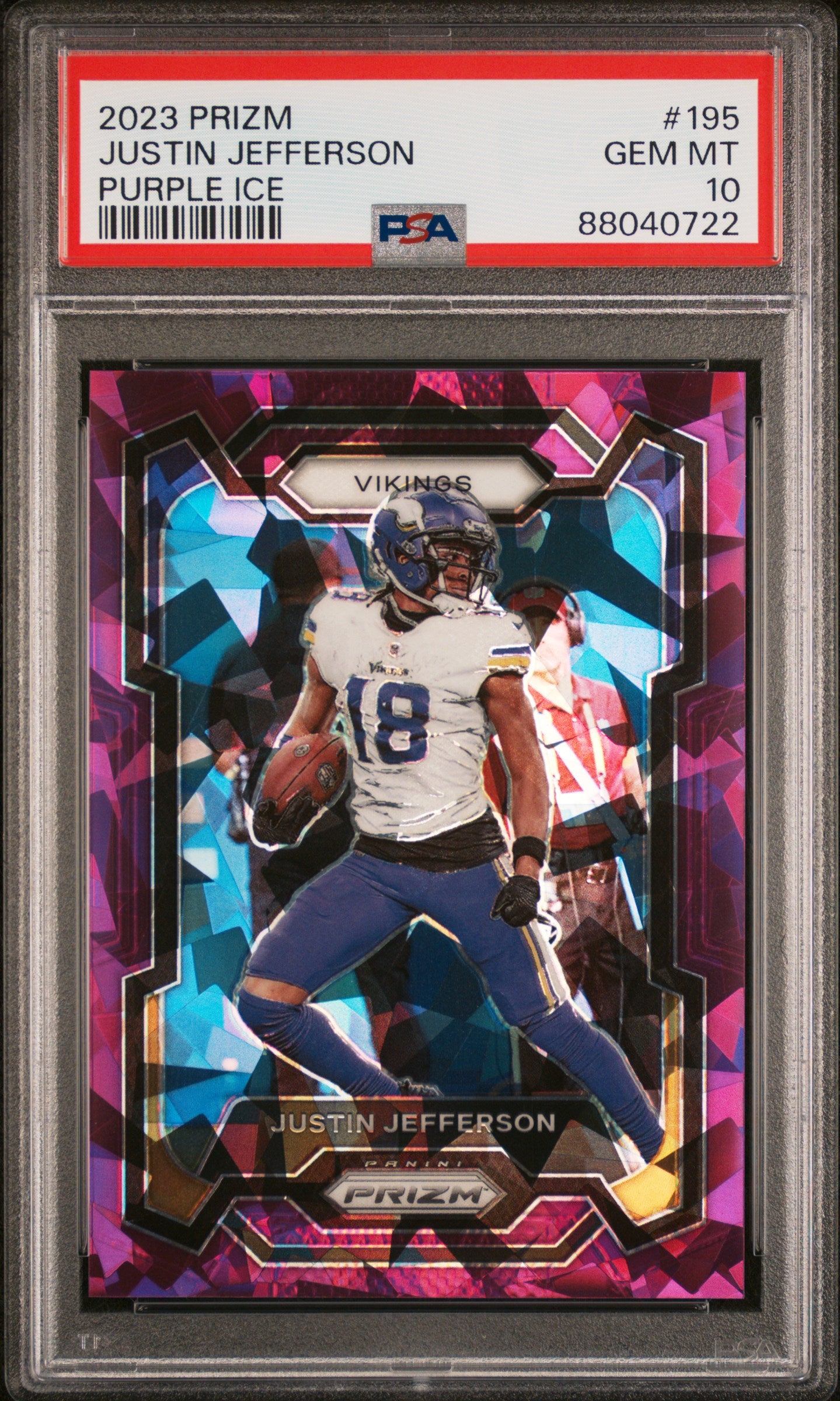Justin Jefferson 2023 Panini Prizm #195 Purple Ice #224/225 PSA 10 Gem Mint