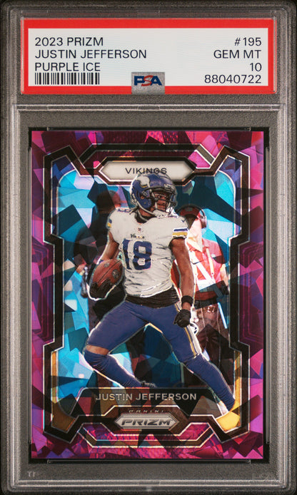 Justin Jefferson 2023 Panini Prizm #195 Purple Ice #224/225 PSA 10 Gem Mint