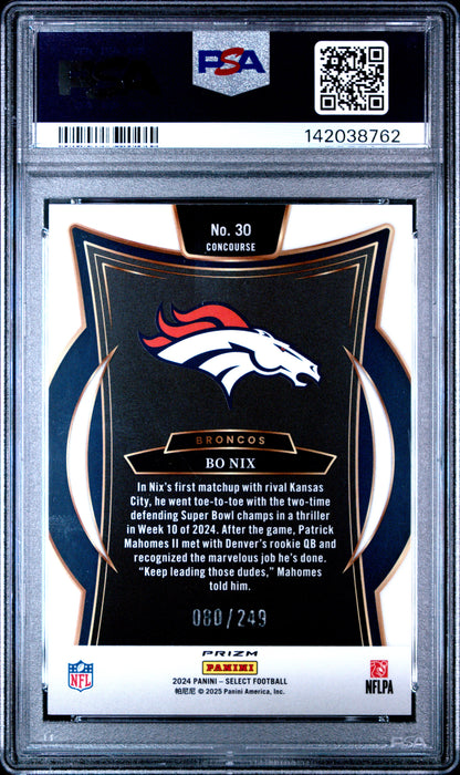 Bo Nix 2024 Select Rookie #30 Blue Prizm #80/249 PSA 10 Gem Mint
