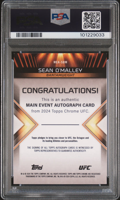 Sean O'Malley 2024 Topps Chrome UFC Main Event Orange Refractor Auto #6/25 PSA 8 Nm-Mint