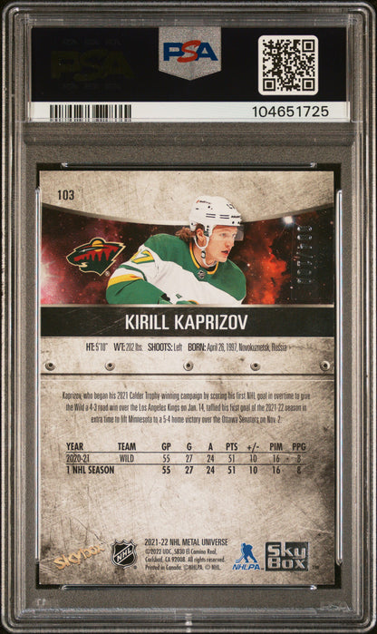 Kirill Kaprizov 2021 Metal Universe Precious Metal Gems Green #4/100 PSA 9 Mint
