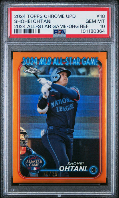 Shohei Ohtani 2024 Topps Chrome Update All-Star Orange Refractor #20/25 PSA 10 Gem Mint