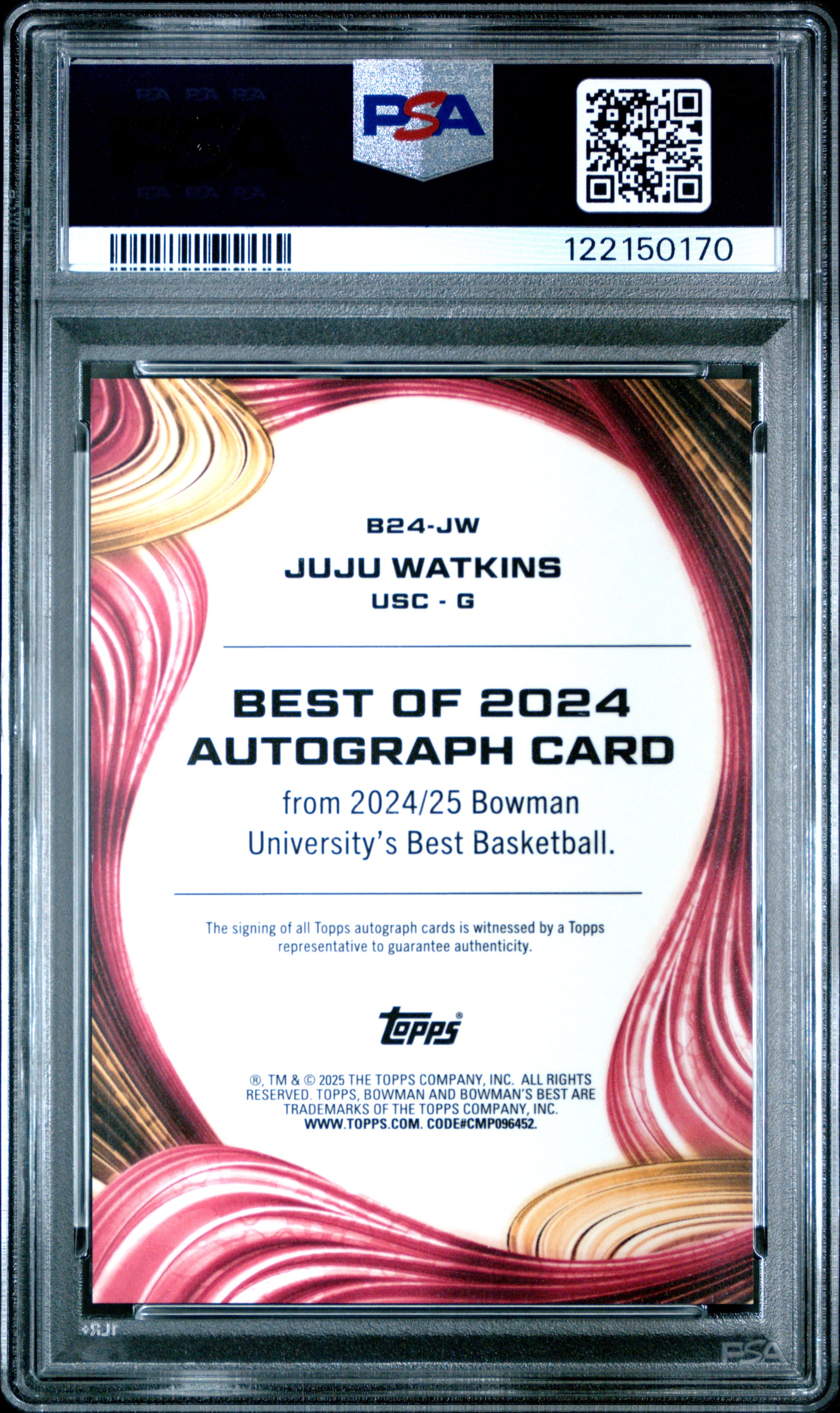 Juju Watkins 2024 Bowman U Best Gold Refractor Auto #33/50 PSA 10 Gem Mint