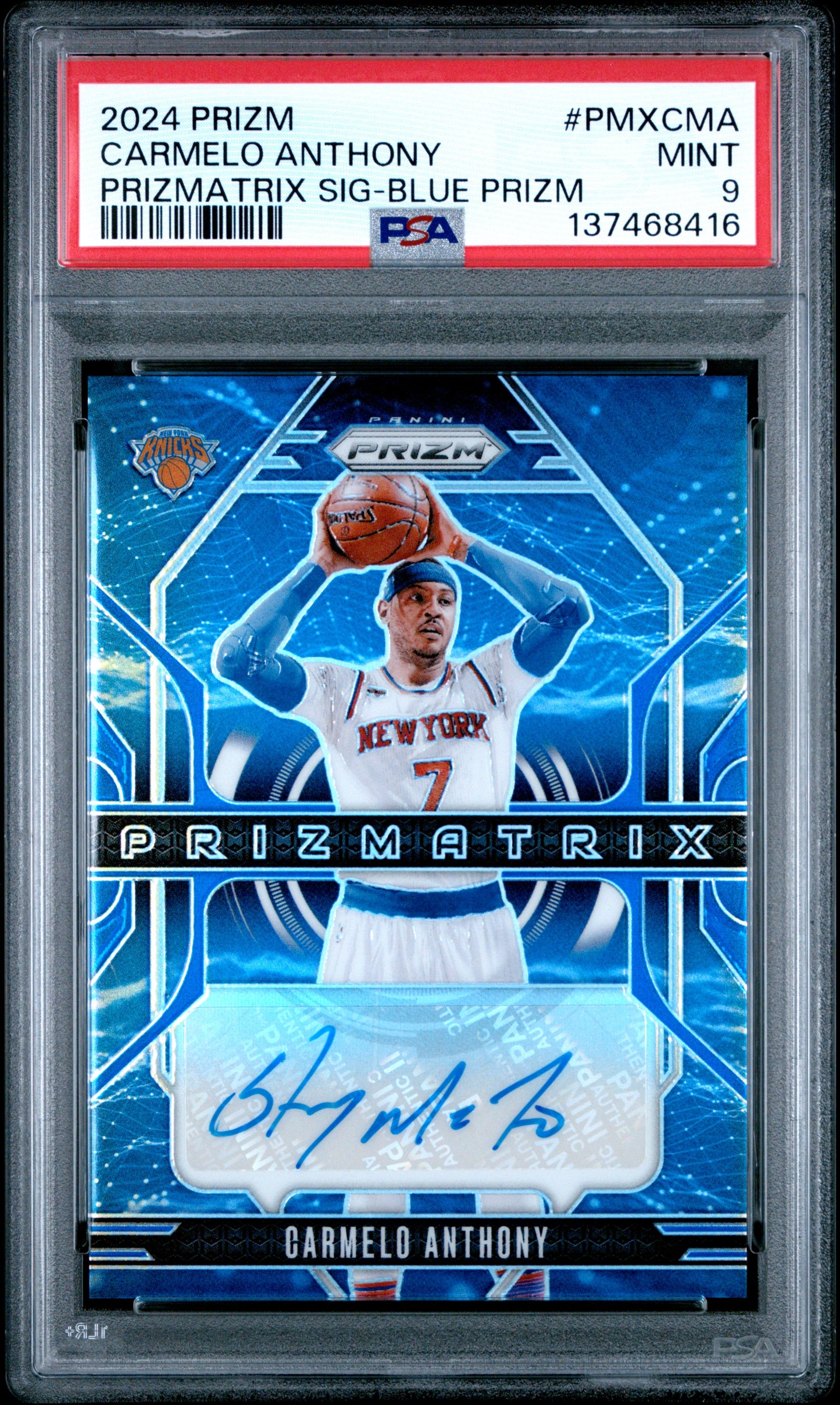 Carmelo Anthony 2024 Panini Prizm Prizmatrix Blue Auto PSA 9 Mint