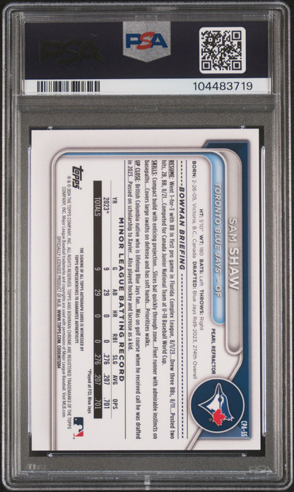 Sam Shaw 2024 Bowman Chrome Pearl Refractor Auto #7/10 PSA 10 Auto 10