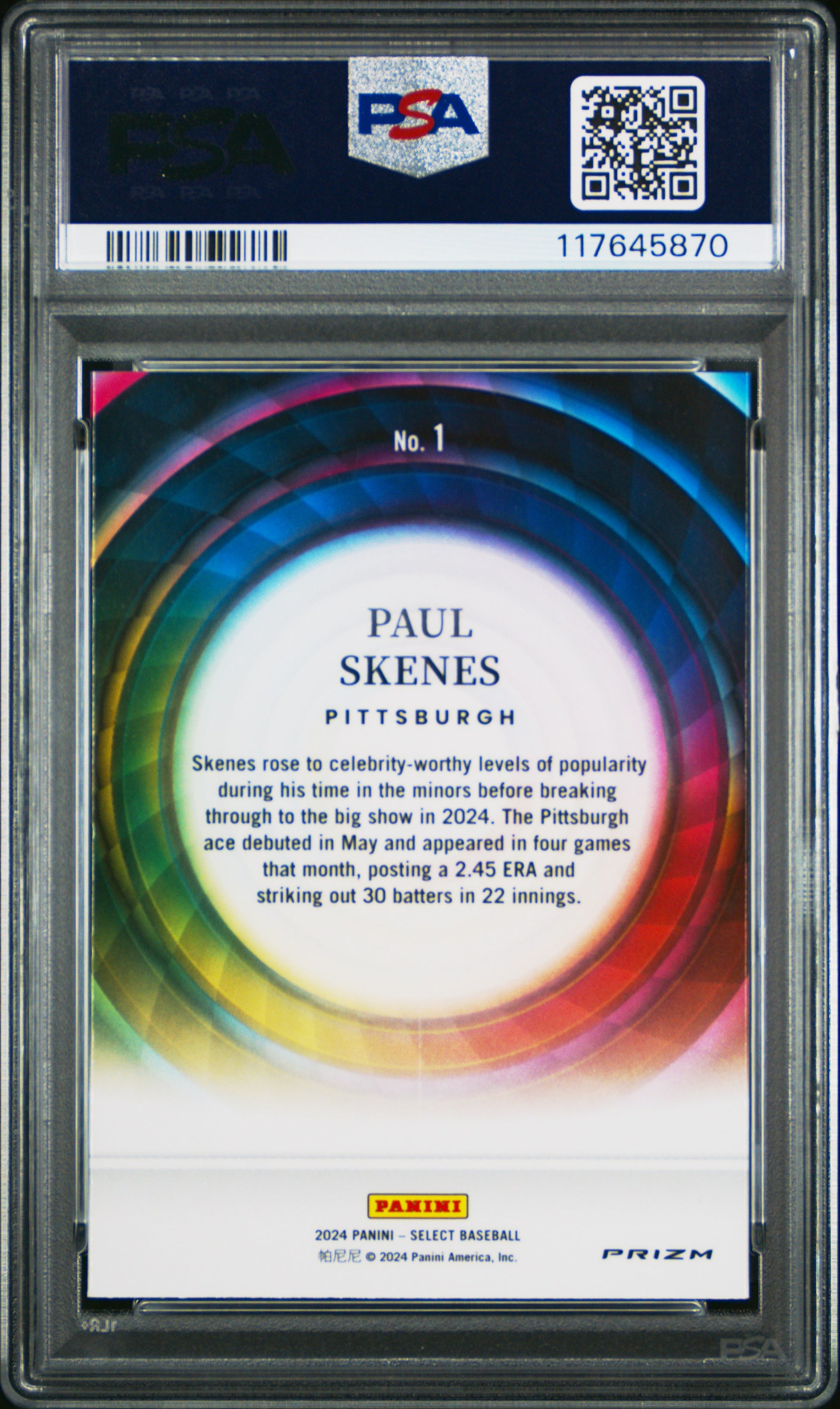 Paul Skenes 2024 Panini Select Color Wheel PSA 10 Gem Mint