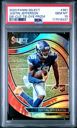 Justin Jefferson 2020 Panini Select Rookie #361 Die-Cut Tie-Dye #13/225 PSA 10 Gem Mint