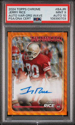 Jerry Rice 2024 Topps Chrome Orange Wave Refractor Auto #16/25 PSA 9 Auto 10