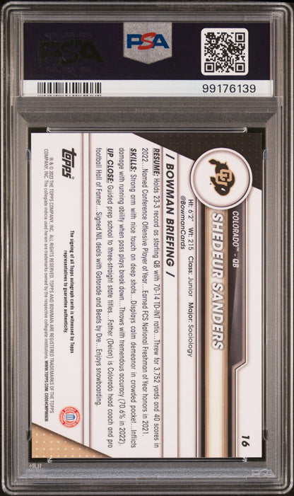 Shedeur Sanders 2023 Bowman Chrome University Auto PSA 10 Gem Mint