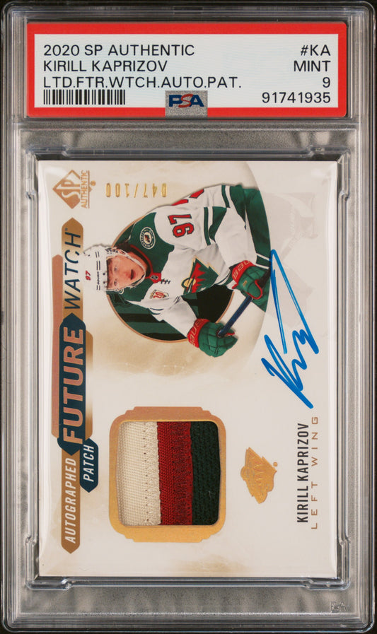 Kirill Kaprizov 2020 Upper Deck SP Authentic Rookie Patch Auto #47/100 PSA 9 Mint