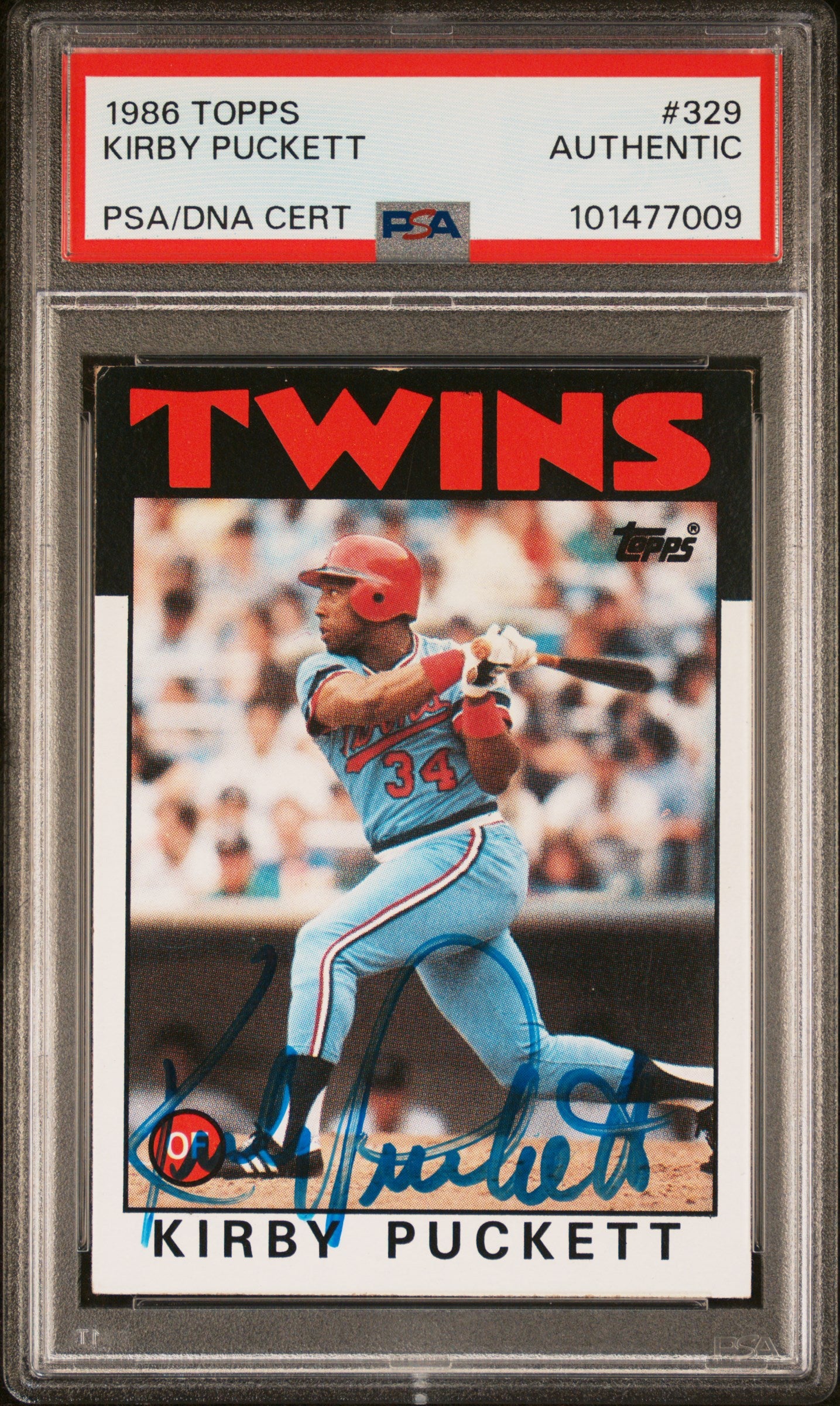 Kirby Puckett 1986 Topps #329 Autograph PSA Auth