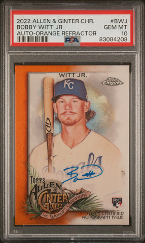 Bobby Witt Jr. 2022 Topps Allen and Ginter Chrome Orange Auto #21/25 PSA 10 Gem Mint