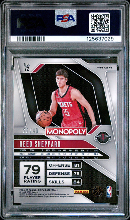 Reed Sheppard 2024 Panini Prizm Monopoly Gold #27/49 PSA 9 Mint