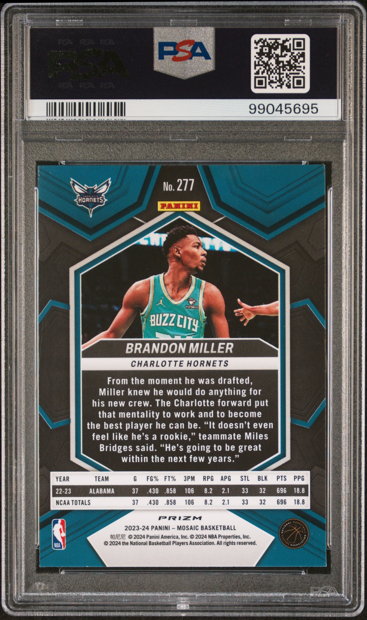 Brandon Miller 2023 Panini Mosaic Rookie #277 Genesis PSA 10 Gem Mint