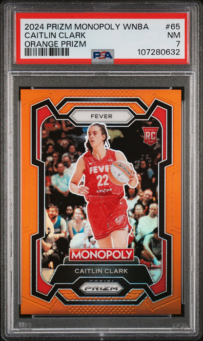 Caitlin Clark 2024 Panini Prizm Monopoly WNBA Orange Prizm #116/124 PSA 7 Near Mint
