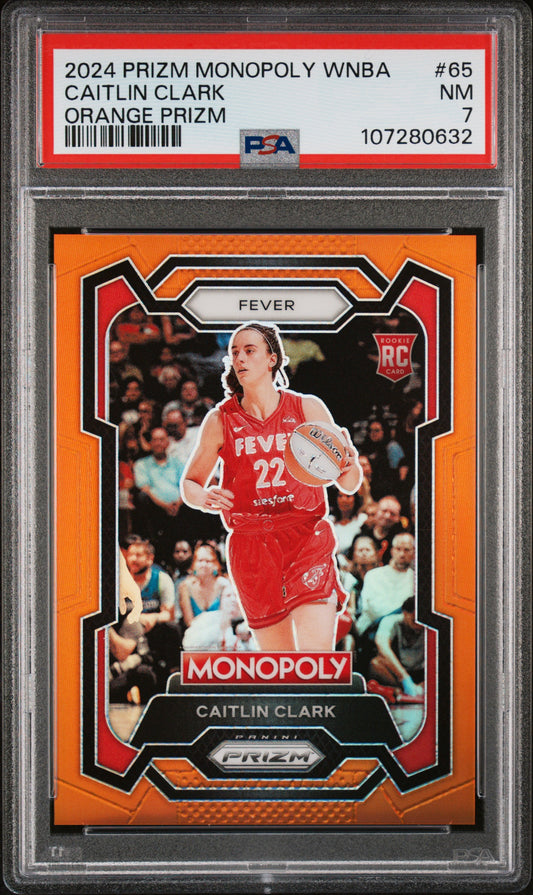 Caitlin Clark 2024 Panini Prizm Monopoly WNBA Orange Prizm #116/124 PSA 7 Near Mint