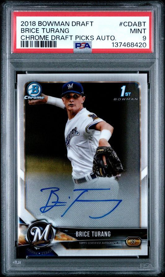 Brice Turang 2018 Bowman Chrome Draft Auto PSA 9 Mint 8420