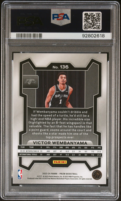 Victor Wembanyama 2023 Panini Prizm Rookie #136 PSA 10 Gem Mint 2618