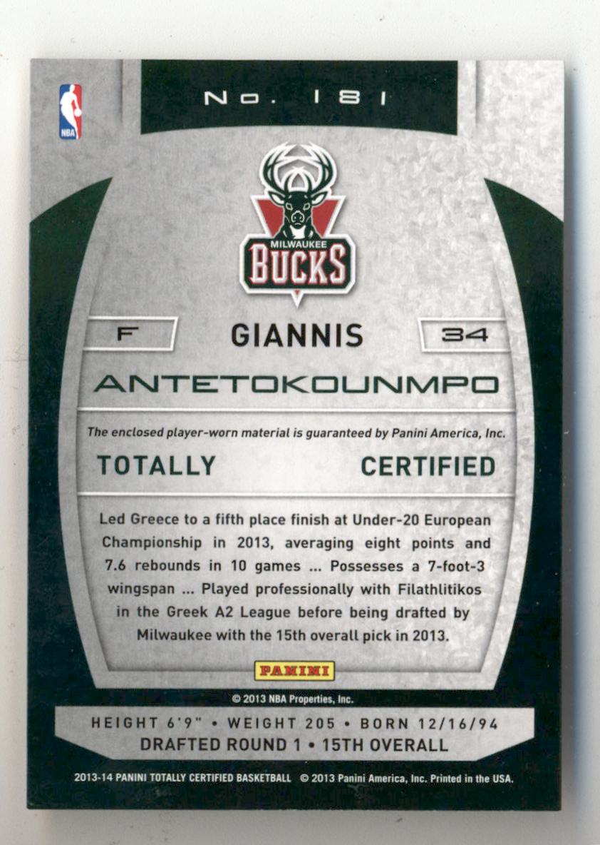 Giannis Antetokounmpo 2013 Totally Certified Auto Jersey RC