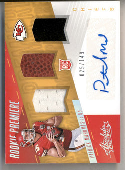 Patrick Mahomes 2017 Panini Absolute Rookie Premiere Triple Jersey Auto #25/149