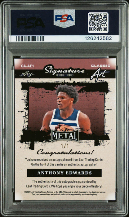 Anthony Edwards 2024 Leaf Metal Signature Lava Auto #1/1 PSA 8 Auto 10