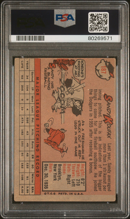 Sandy Koufax 1958 Topps #187 PSA 3 Very Good
