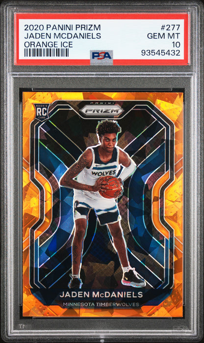 Jaden McDaniels 2020 Panini Prizm Rookie #277 Orange Ice PSA 10 Gem Mint 5432