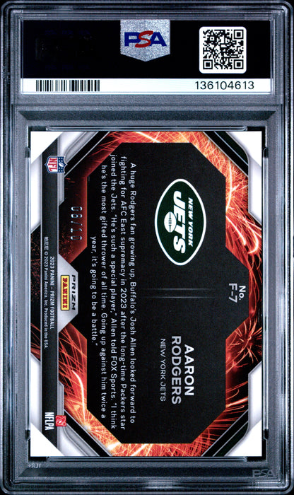 Aaron Rodgers 2023 Panini Prizm Fireworks Gold Prizm #8/10 PSA 8 Nm-Mint