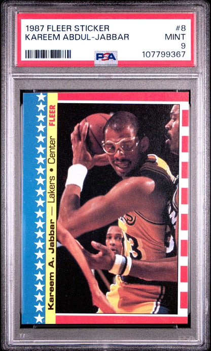 Kareem Abdul-Jabbar 1987 Fleer Sticker #8 PSA 9 Mint