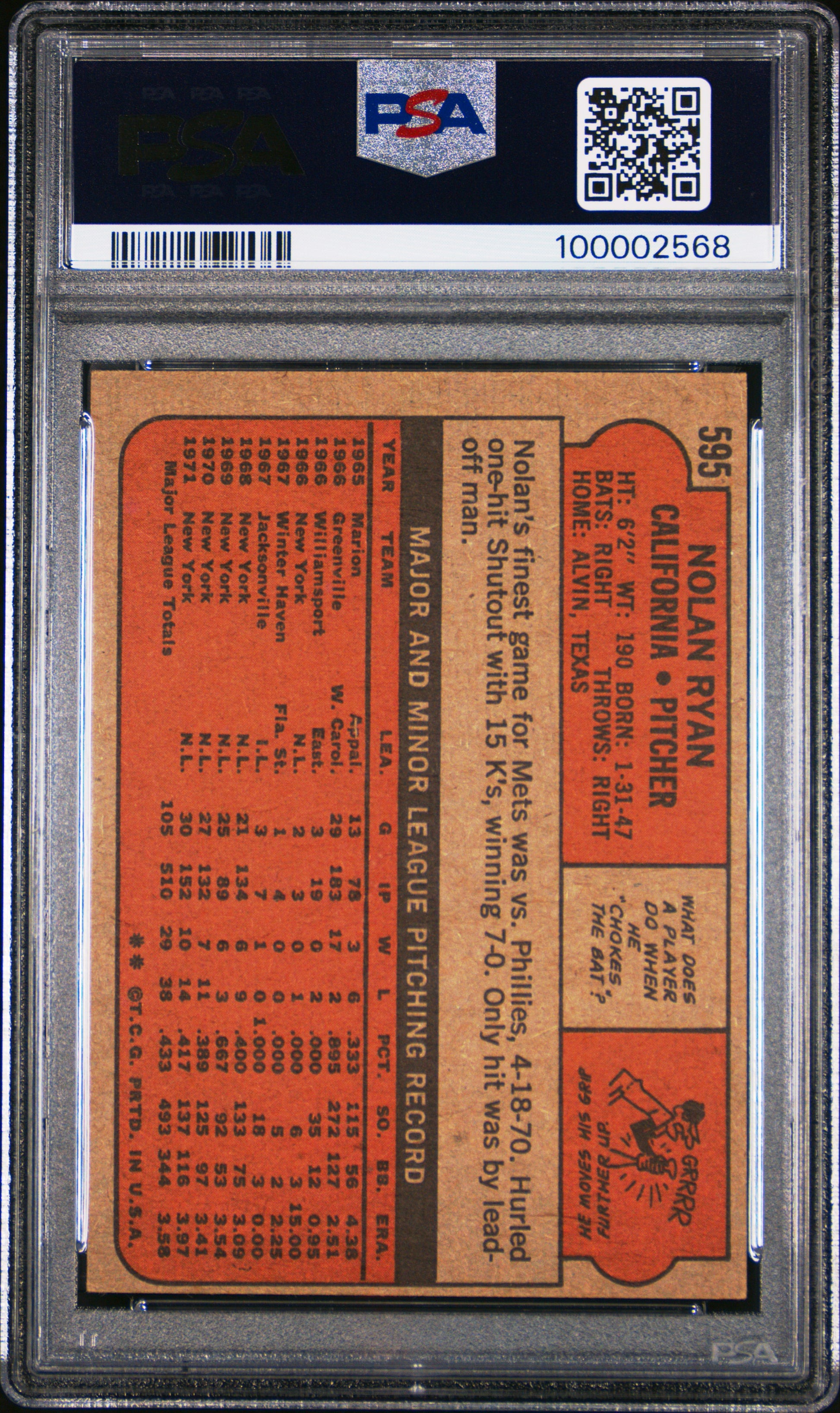 Nolan Ryan 1972 Topps #595 PSA 5 EX 2568