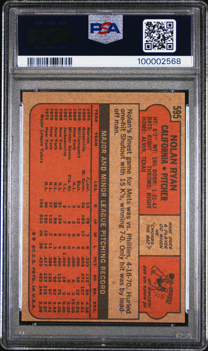 Nolan Ryan 1972 Topps #595 PSA 5 EX 2568