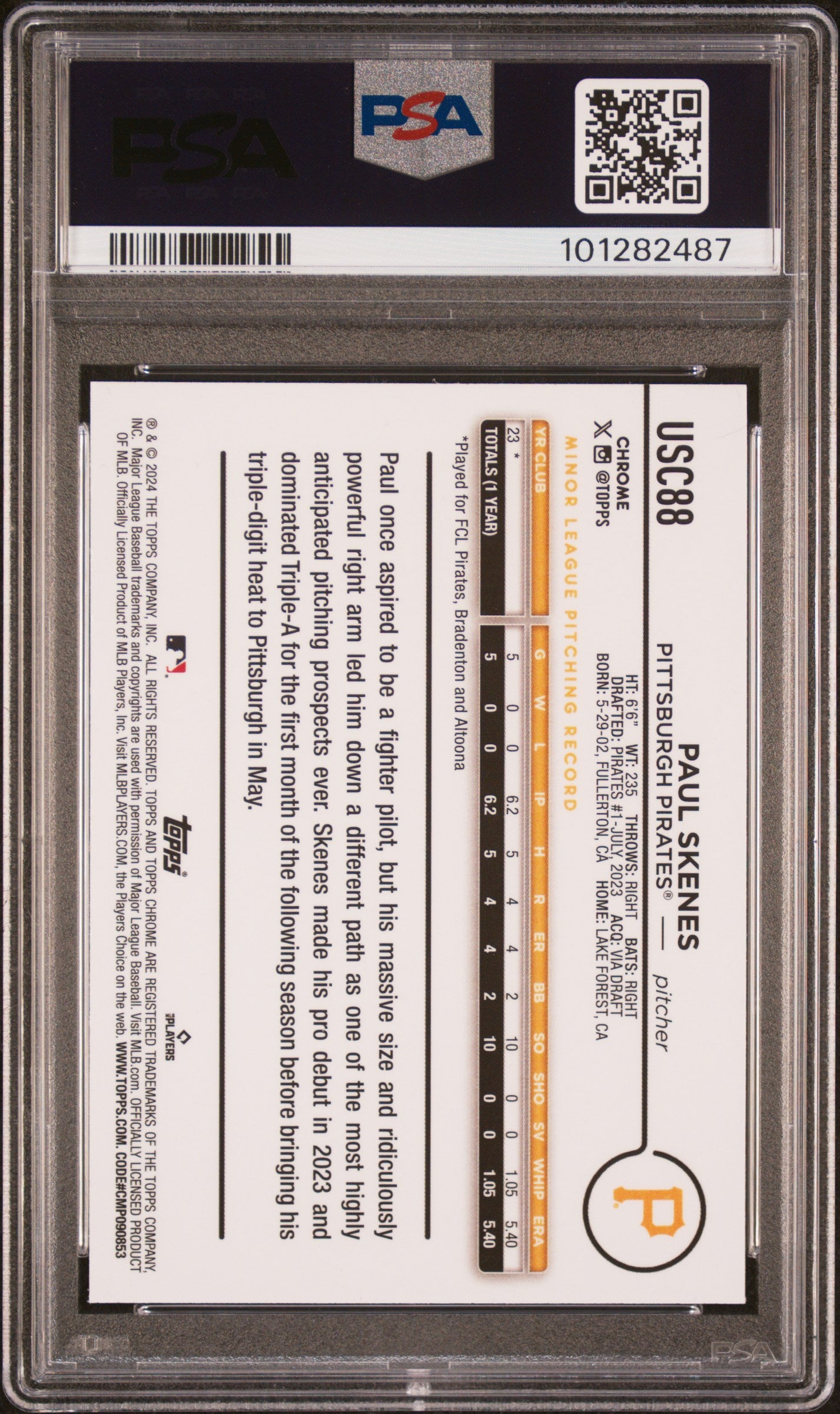 Paul Skenes 2024 Topps Chrome Update SP #USC88 PSA 9 Mint