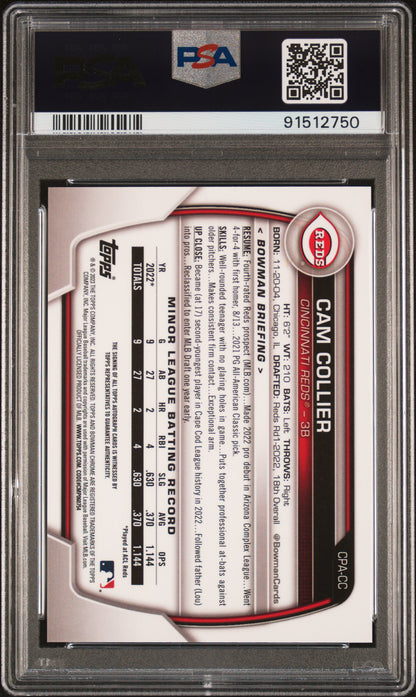 Cam Collier 2023 Bowman Chrome Autograph Blue Crater #7/150 PSA 10 Auto 10