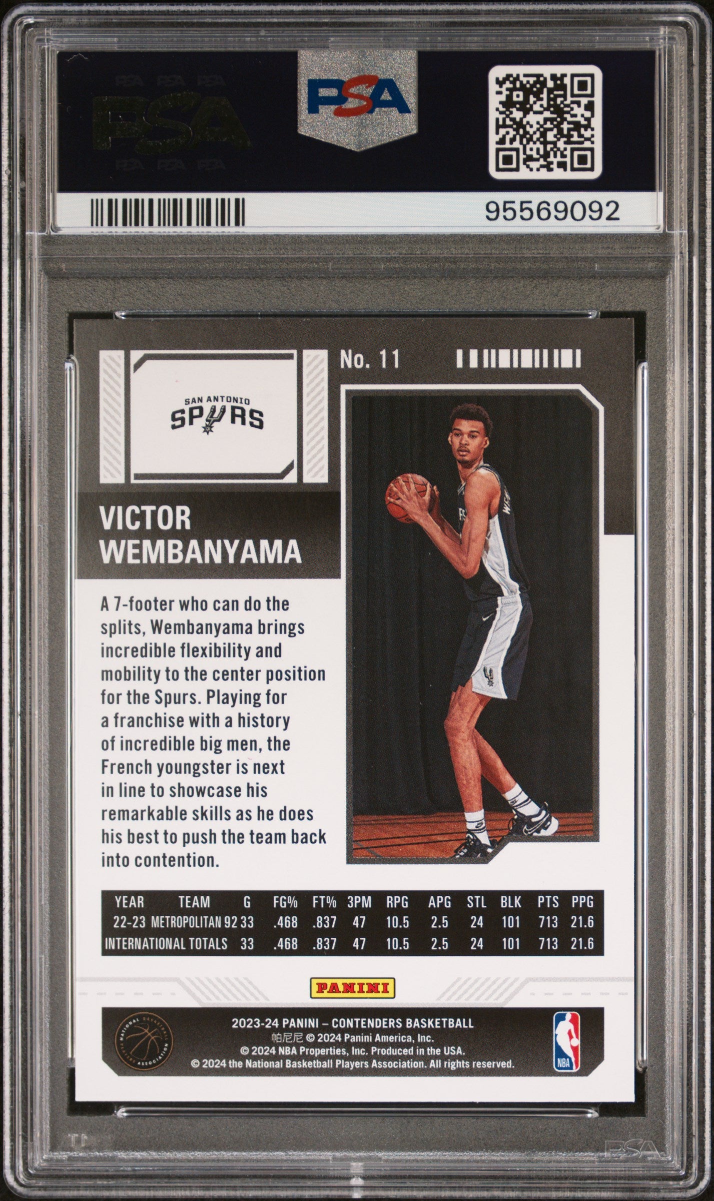 Victor Wembanyama 2023 Panini Contenders #11 PSA 10 Gem Mint 9092