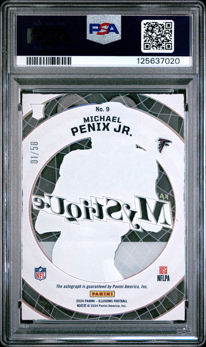 Michael Penix Jr 2024 Panini Illusions Pink Mystique Auto #1/50 PSA 7 Near Mint