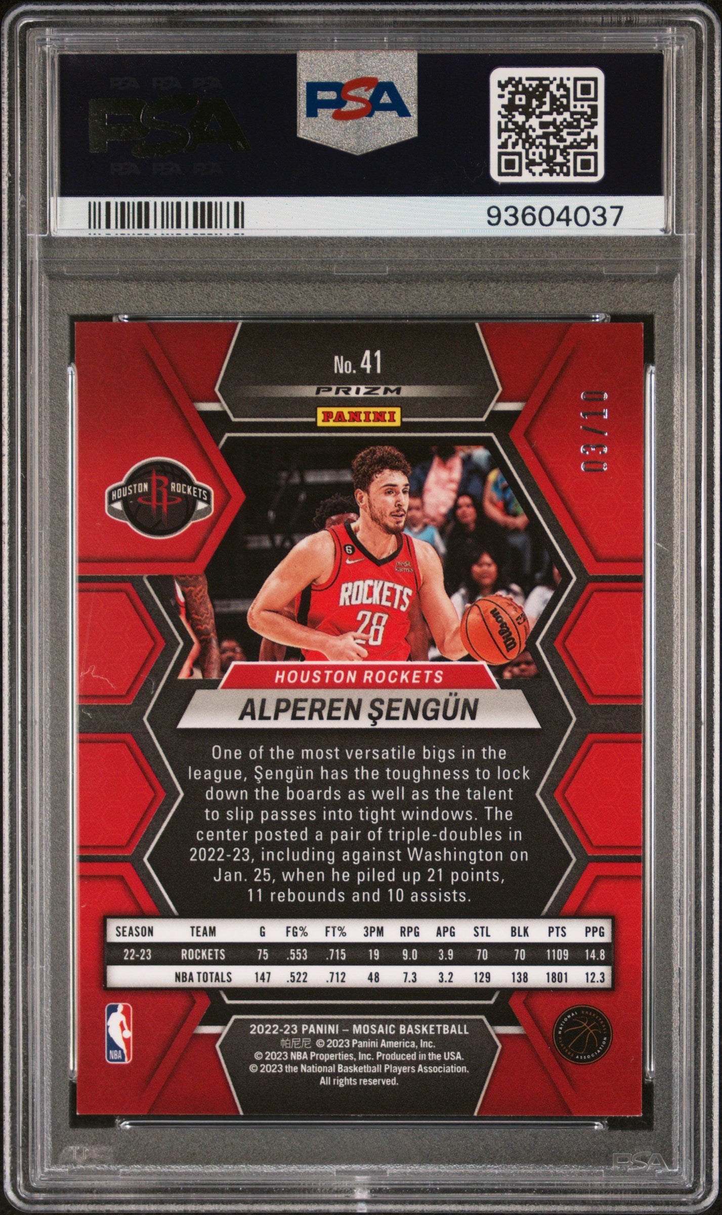 Alperen Sengun 2022 Panini Mosaic #41 Gold #3/10 PSA 10 Gem Mint