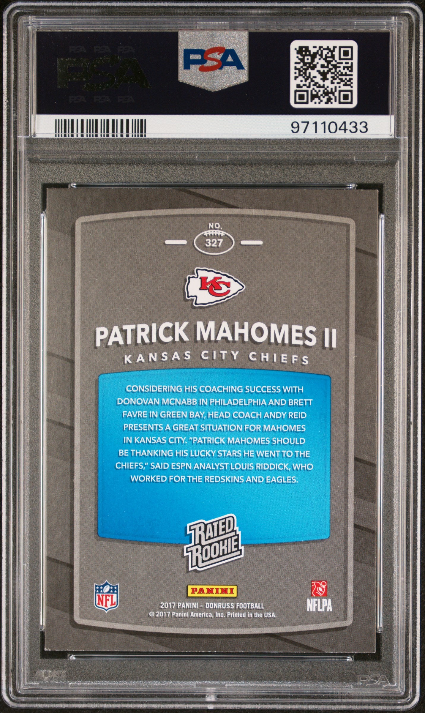 Patrick Mahomes 2017 Donruss #327 PSA 8 Nm-Mint