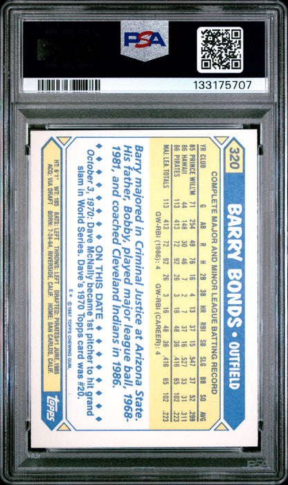 Barry Bonds 1987 Topps Tiffany RC #320 PSA 8 Nm-Mint
