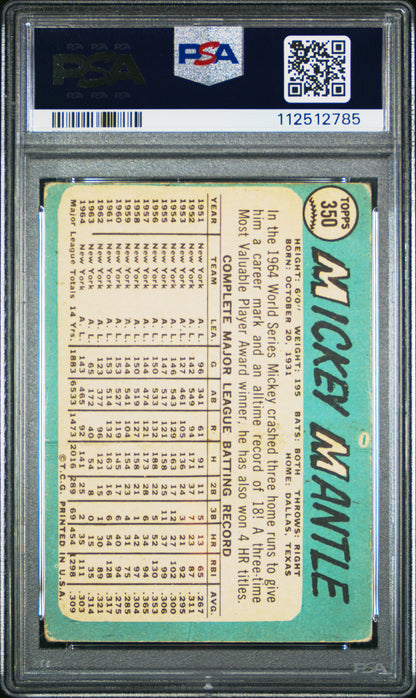 Mickey Mantle 1965 Topps #3501 PSA 1 Poor 2785