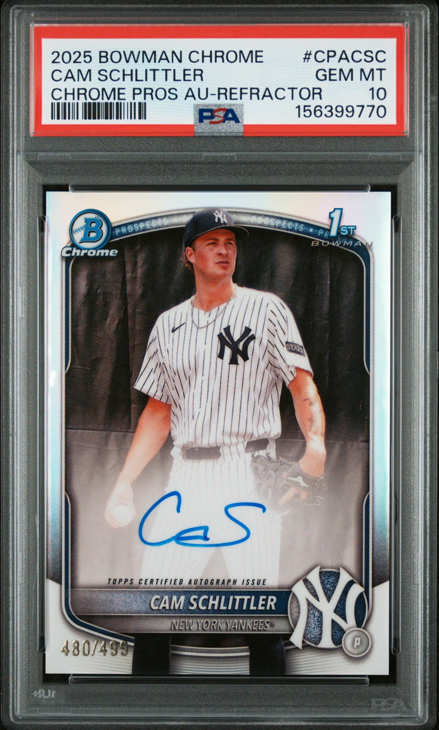 Cam Schlittler 2025 Bowman Chrome Auto #480/499 PSA 10 Gem Mint