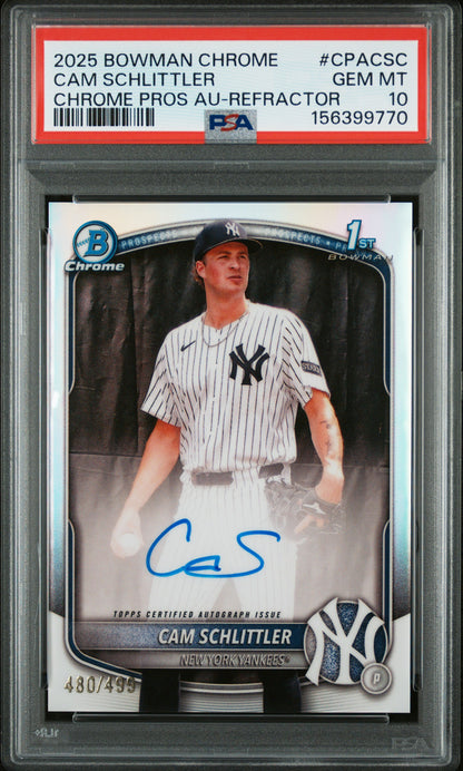 Cam Schlittler 2025 Bowman Chrome Auto #480/499 PSA 10 Gem Mint